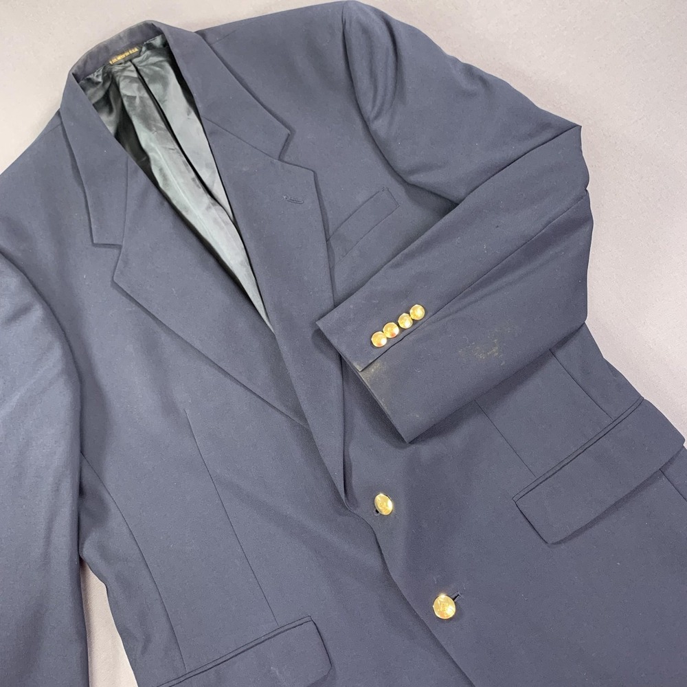 Vintage Austin Reed Blazer Mens 44L Navy Virgin Wool Gold Buttons Made in USA